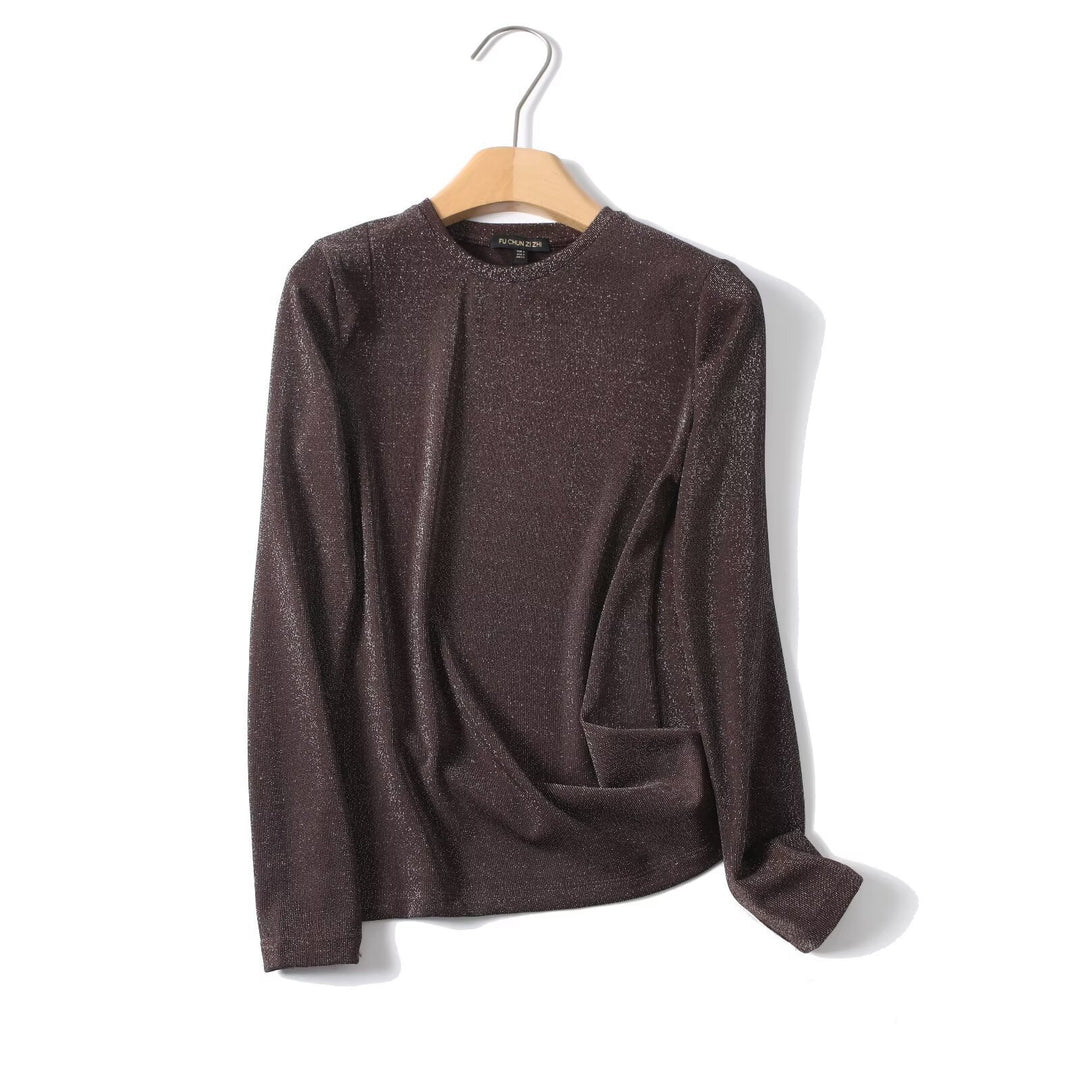 Ladies Lurex Fine Knit Long Sleeve with Round Neckline and Subtly Shimmering Surface Mune Fashion