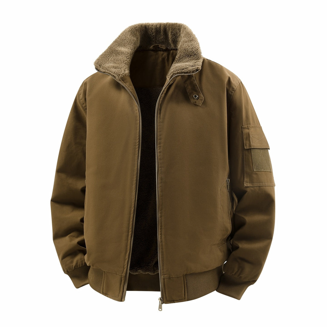 Men's Short Thermal Bomber Jacket with Teddy Collar, Fleece Lining & Utility Arm Pocket Mune Fashion
