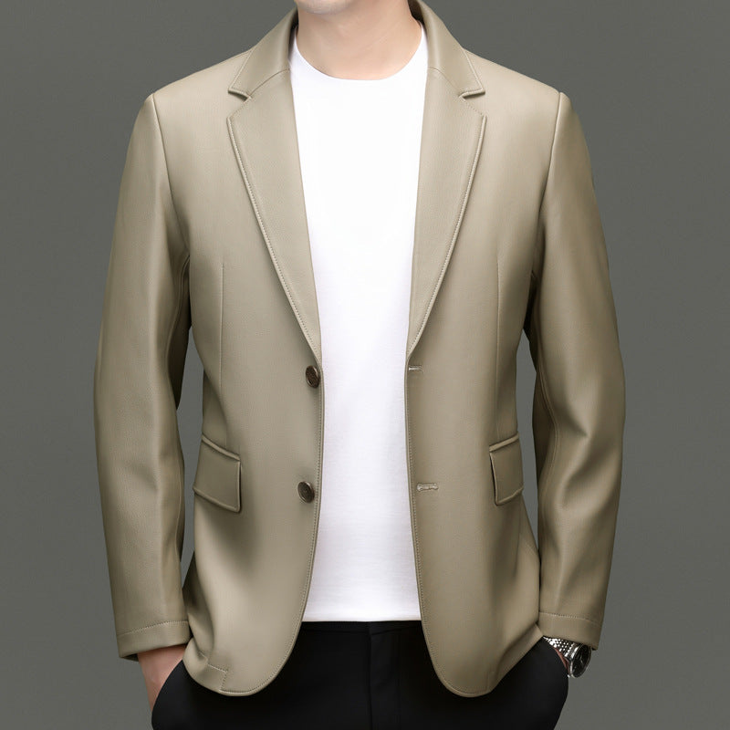 Men's Slim Jacket made of Faux Leather with Subtle Lapel and Single-Button Closure Mune Fashion