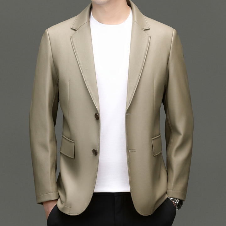 Men's Slim Jacket made of Faux Leather with Subtle Lapel and Single-Button Closure Mune Fashion