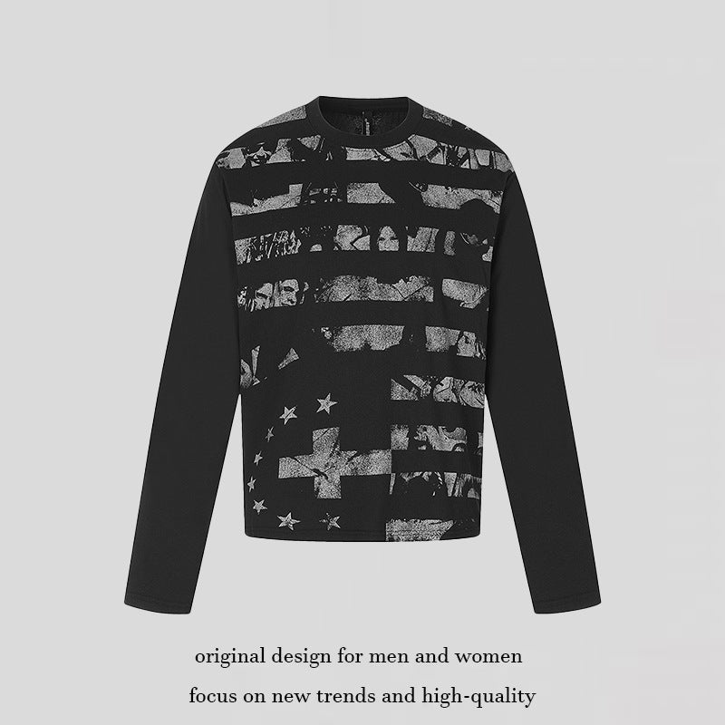 Men's long sleeve shirt with textured print and flag-inspired graphic mix Mune Fashion