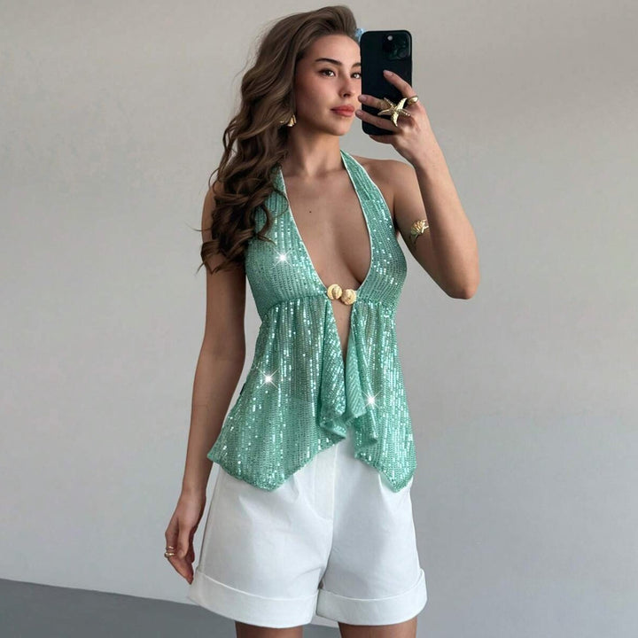 Women's sparkling beach top with deep V-neck Mune Fashion