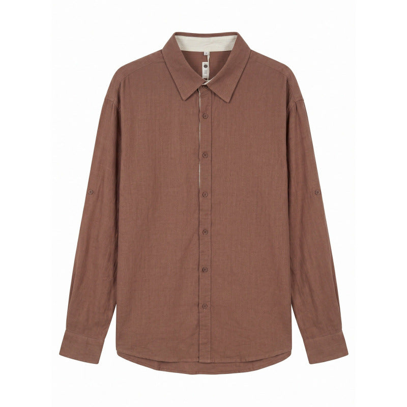 Men's Lightweight Oversized Linen Shirt with Kent Collar and Rounded Hem Mune Fashion
