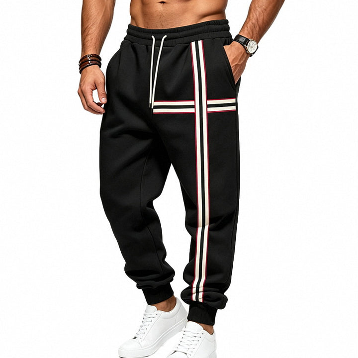 Men's jogging pants with side contrast stripe, drawstring and ribbed cuffs Mune Fashion