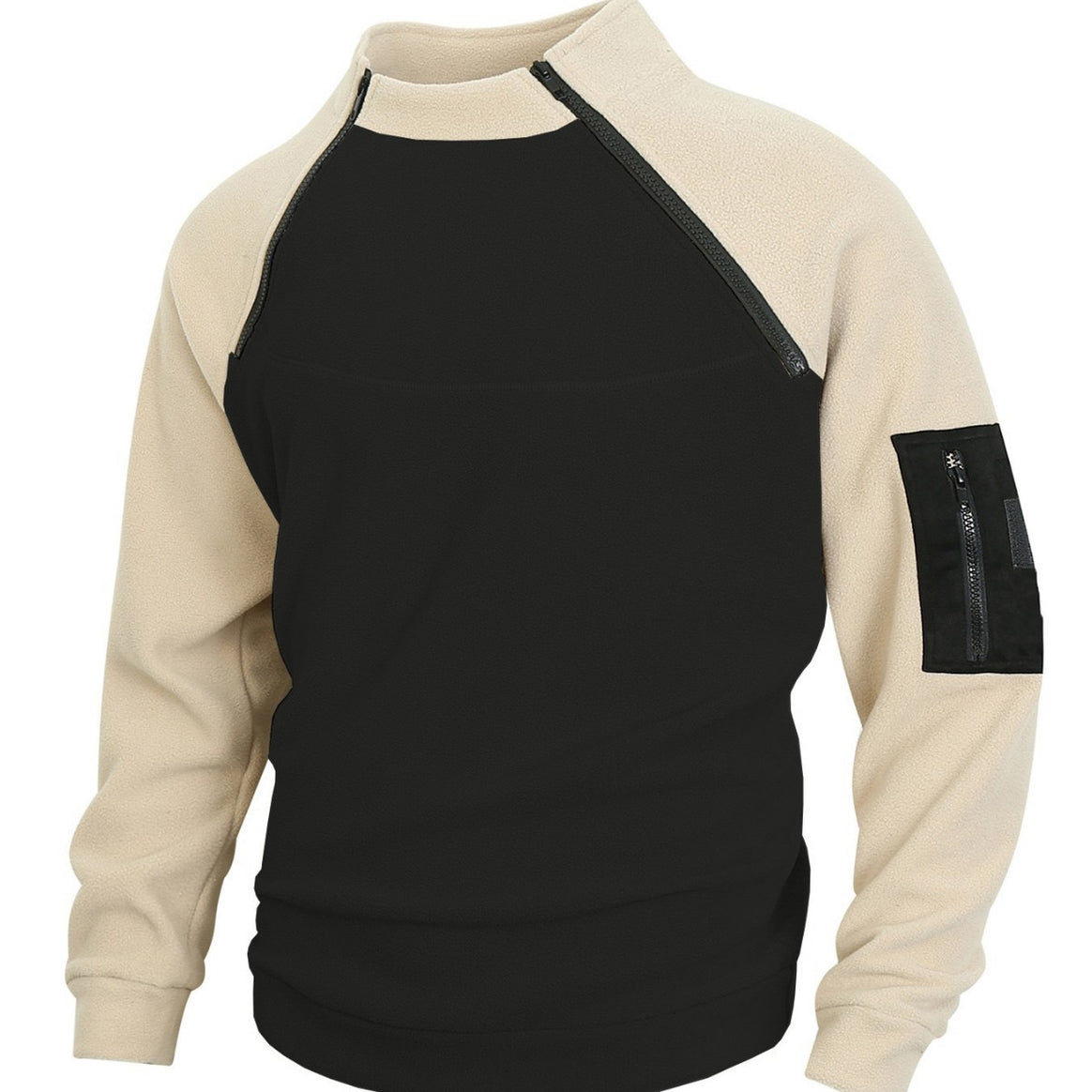 Men's nan technical fleece half-zip pullover with asymmetric shoulder zippers and zippered arm pocket Mune Fashion