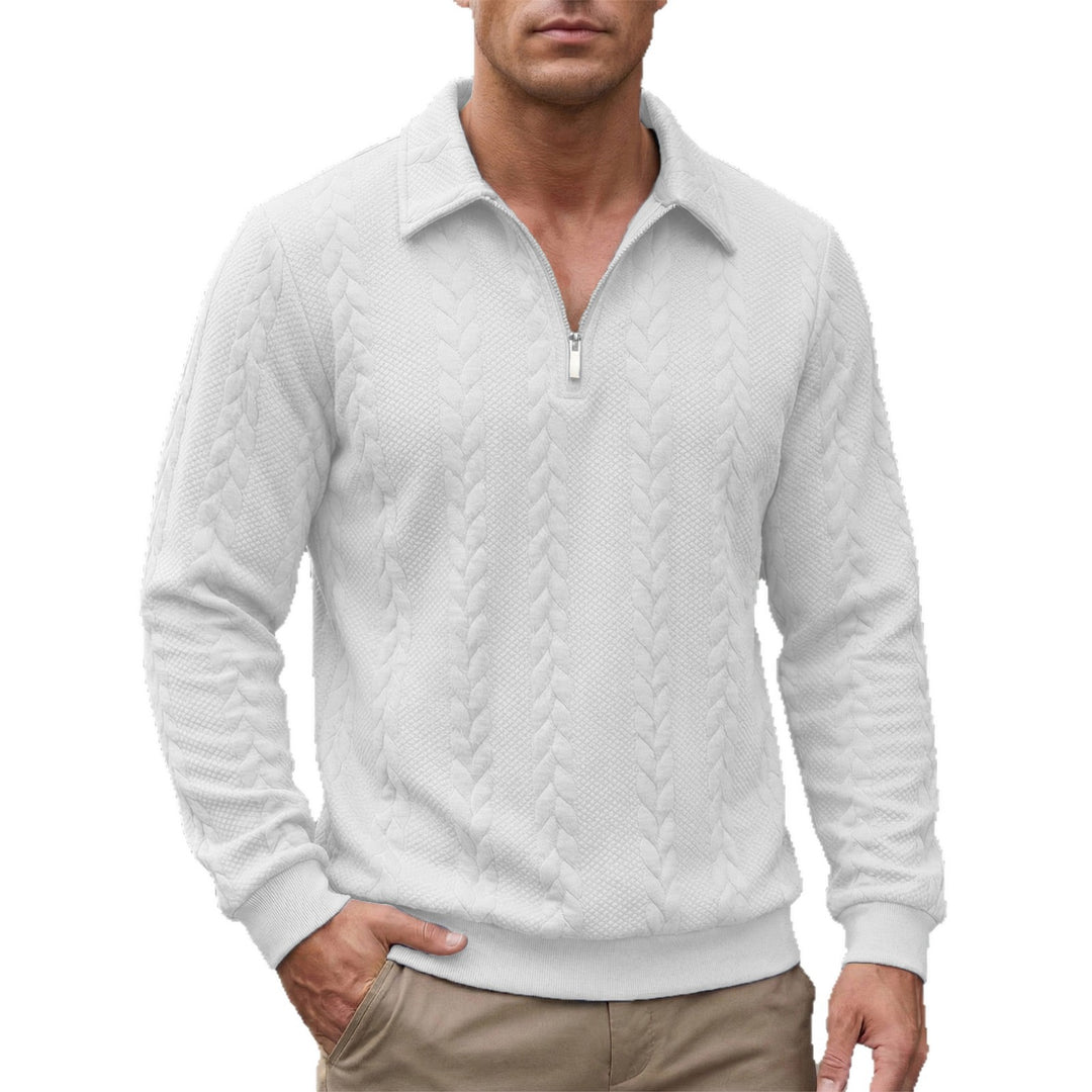 Men's structured half-zip pullover with turtle neck, fine cable pattern and elastic cuffs Mune Fashion