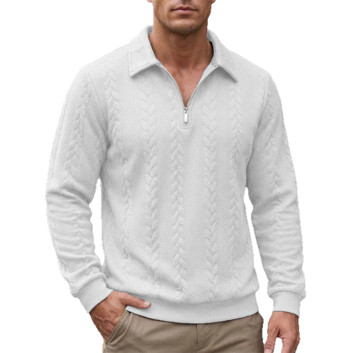 Men's structured half-zip pullover with turtle neck, fine cable pattern and elastic cuffs Mune Fashion