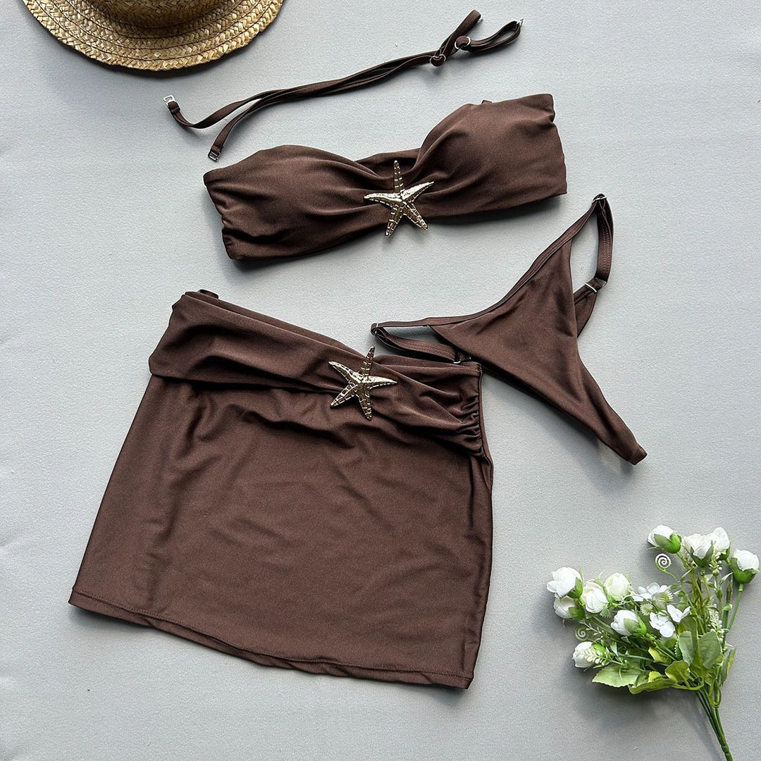 Women's bandeau bikini set with chic ruffle decoration and stylish skirt Mune Fashion