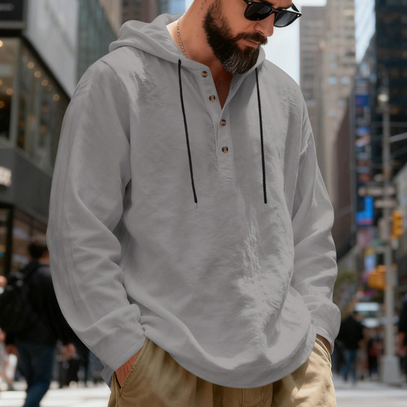Men's lightweight hooded shirt with button placket made of linen blend and relaxed fit Mune Fashion
