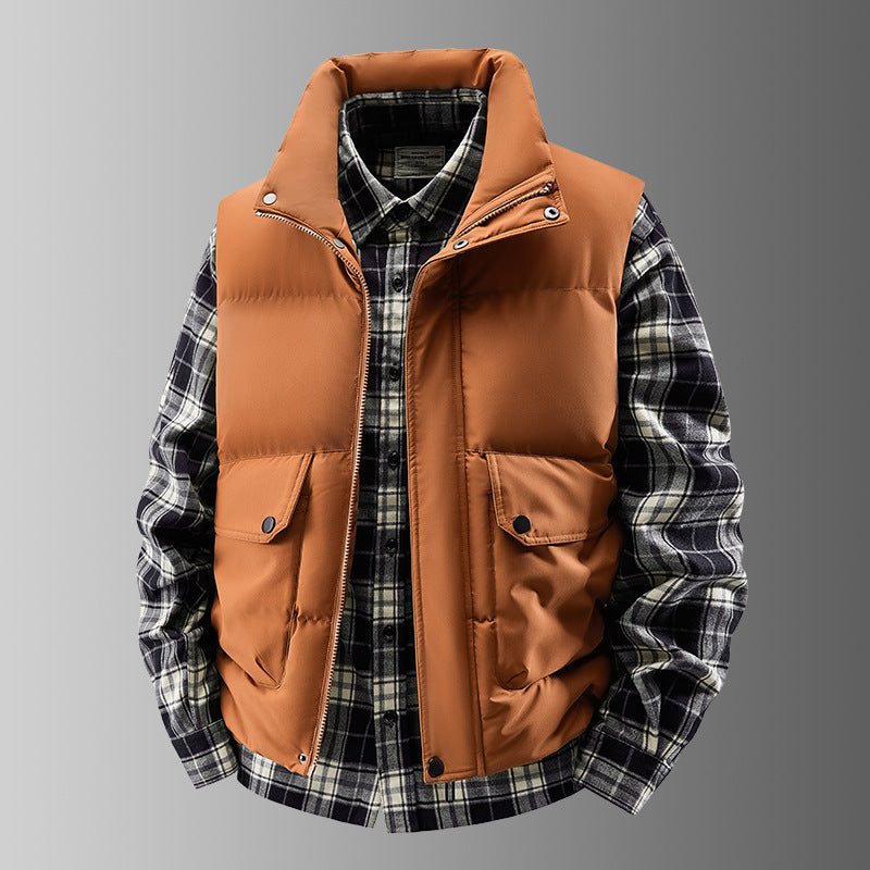Men's Padded Quilted Vest with Utility Pockets and High Standing Collar Mune Fashion