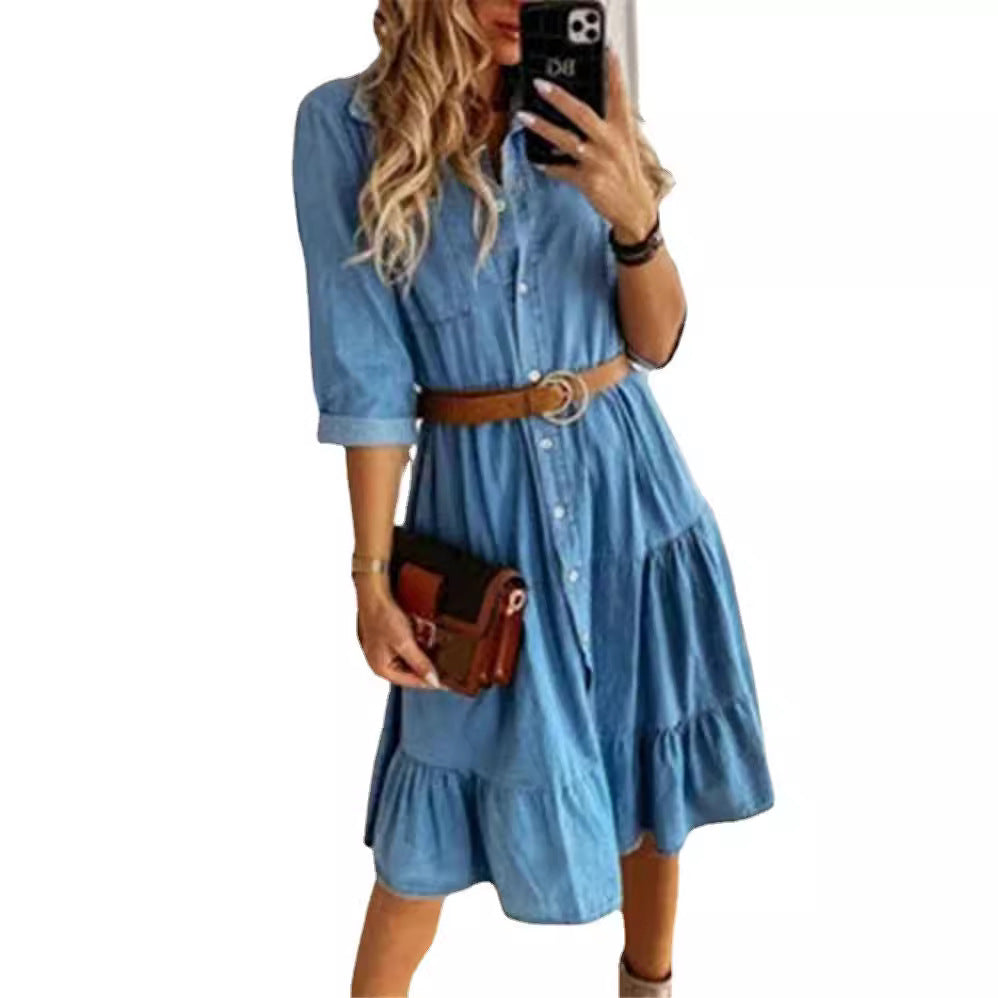 Women's layered shirt dress with waist accentuation, continuous button placket and breast pocket Mune Fashion