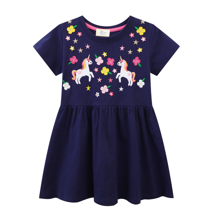 Girls cotton dress with enchanting unicorn and flower designs Mune Fashion