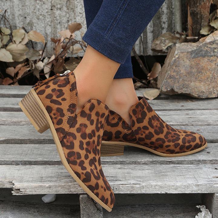 Women's V-Cut Ankle Boots made of soft micro suede with stacked block heel and ergonomic comfort footbed Mune Fashion