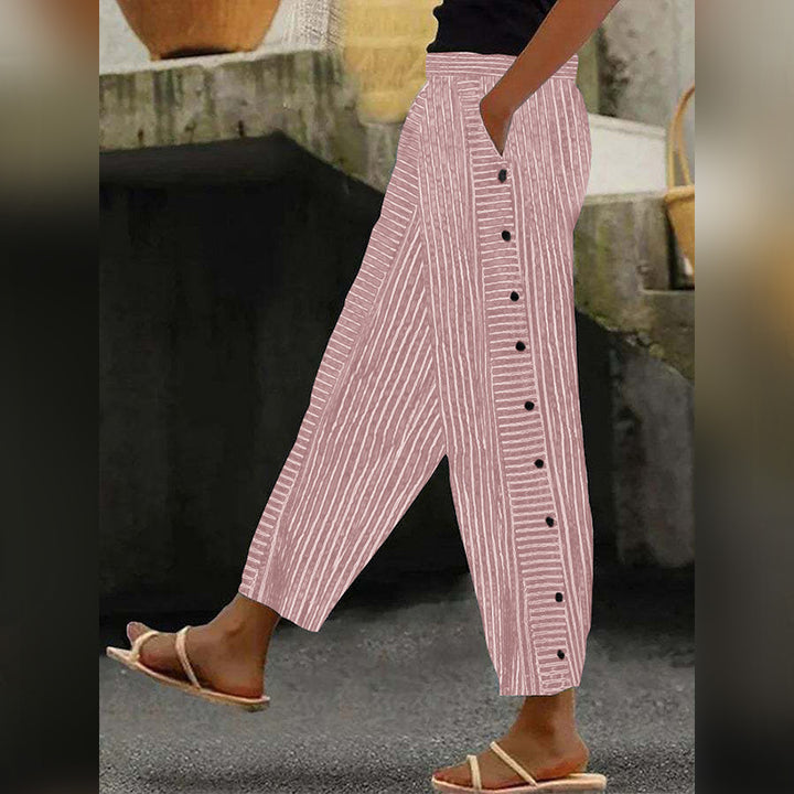 Women's Wide Culotte Pants with Paperbag Waist, Button Placket and Side Pockets Mune Fashion