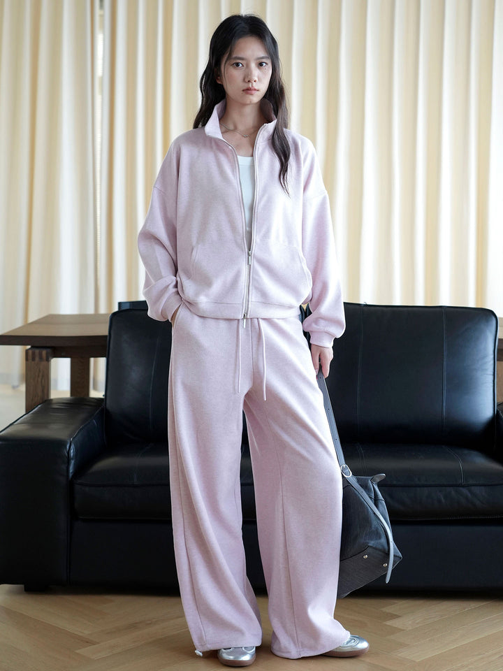 Women's zip sweatshirt with stand-up collar and wide jogging pants set Mune Fashion