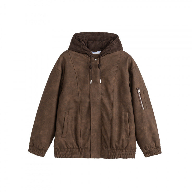 Unisex Oversize Hoodie Bomber Jacket in Velour Look with Hood, Arm Pocket and Elastic Hem Mune Fashion