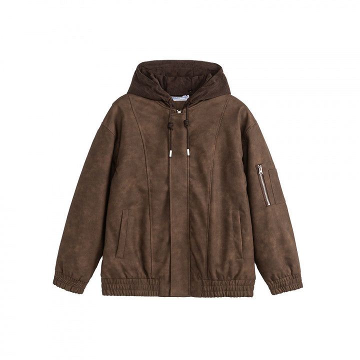 Unisex Oversize Hoodie Bomber Jacket in Velour Look with Hood, Arm Pocket and Elastic Hem Mune Fashion
