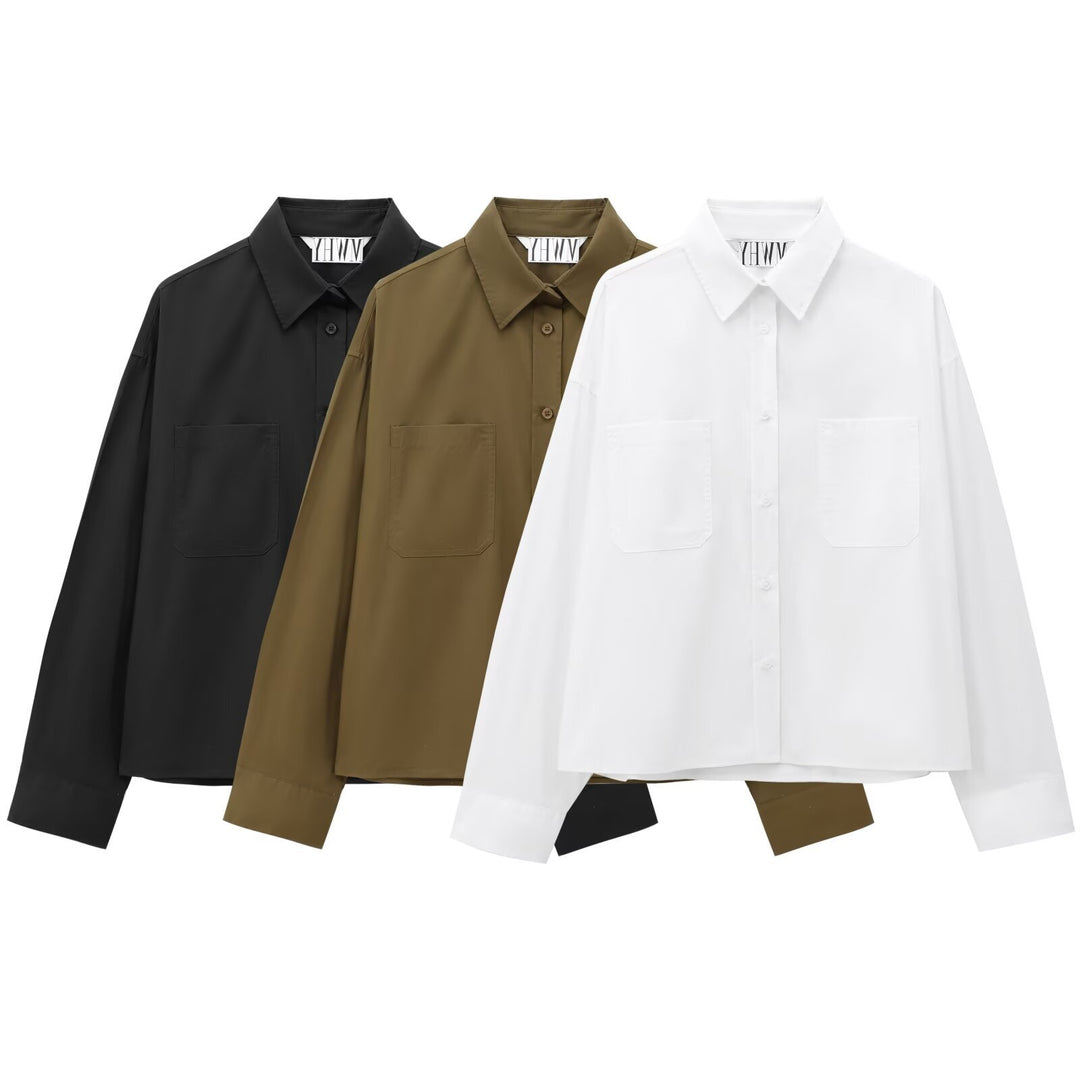 Women's Boxy Cropped Shirt Jacket with Patch Chest Pockets Mune Fashion