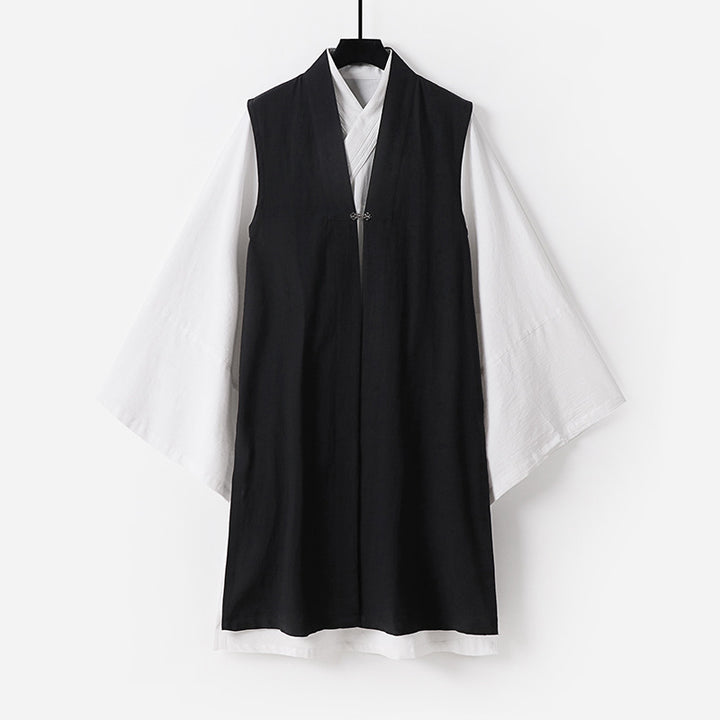 Men's Sleeveless Hanfu Vest with Open Front Cut and Decorative Toggle Closure Mune Fashion