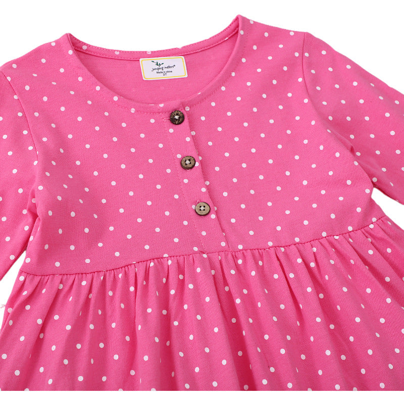 Girls Polka Dots Cotton Dress with Charming Fairy Motifs Mune Fashion