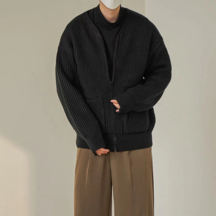 Unisex Oversized Boxy Cardigan with concealed zipper and wide ribbed structure Mune Fashion