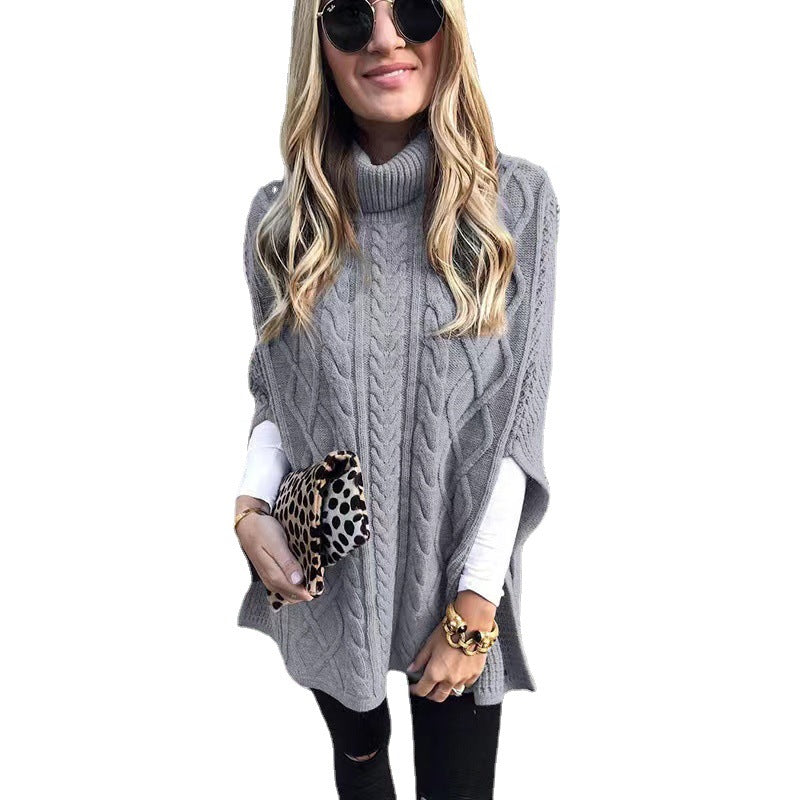 Ladies nan kastiger knit poncho with high turtleneck, cable structure and side slits Mune Fashion
