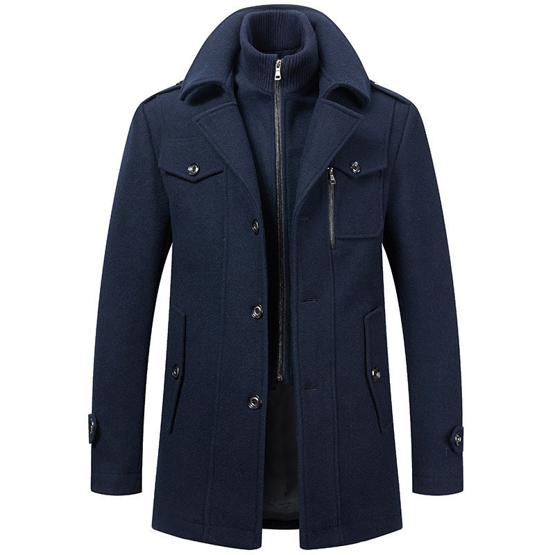 Men's elegant double-breasted wool coat with removable knit collar and concealed zipper Mune Fashion
