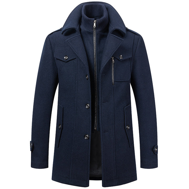 Men's elegant double-breasted wool coat with removable knit collar and concealed zipper Mune Fashion