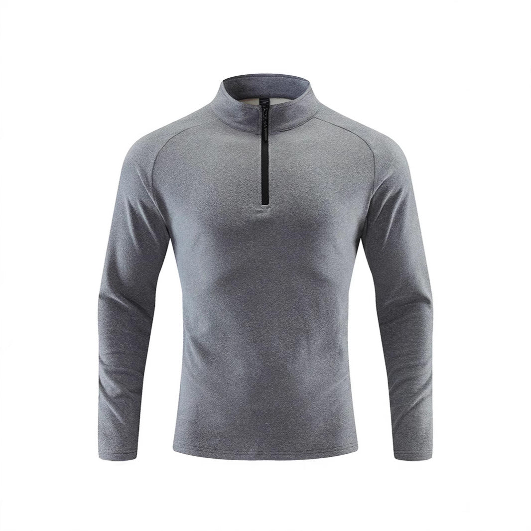 Men's Breathable Functional Long Sleeve Shirt with Stand-up Collar and Short Zipper Mune Fashion