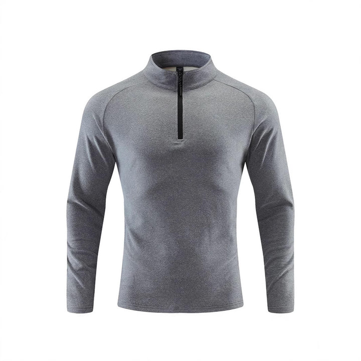 Men's Breathable Functional Long Sleeve Shirt with Stand-up Collar and Short Zipper Mune Fashion