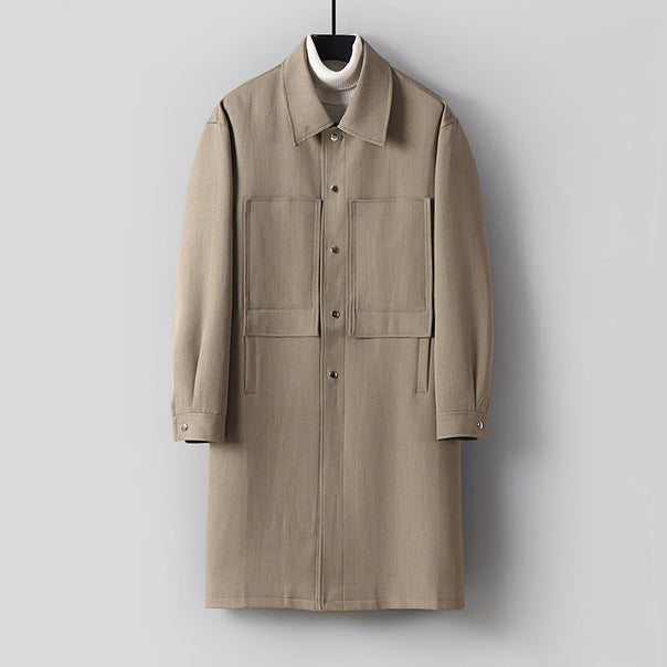 Men's Longline Coat with Shirt Collar and Patch Pockets Mune Fashion