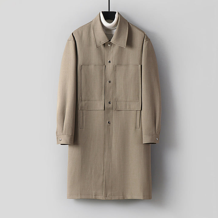 Men's Longline Coat with Shirt Collar and Patch Pockets Mune Fashion