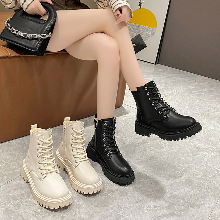 Ladies Lined Lace-up Biker Boots with Thick Profil Sole Mune Fashion