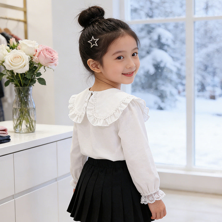 Girl's blouse with ruffle collar and floral detail Mune Fashion