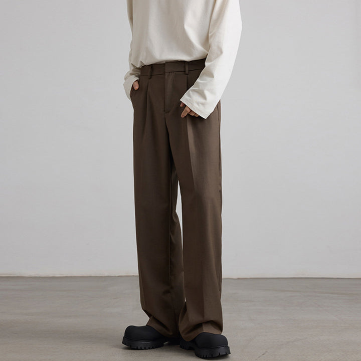 Men's Wide High-Waisted Pleated Pants with Crease and Relaxed Silhouette Mune Fashion