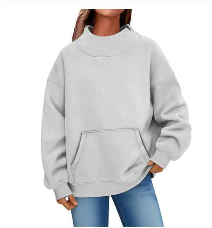 Women Oversized Hoodie with Stand-up Collar and Kangaroo Pocket Mune Fashion