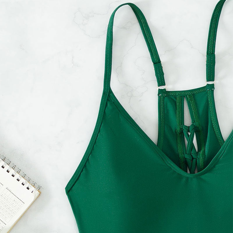 Women's One-Piece Swimsuit with Adjustable Spaghetti Straps and Deep Back Cutout Mune Fashion