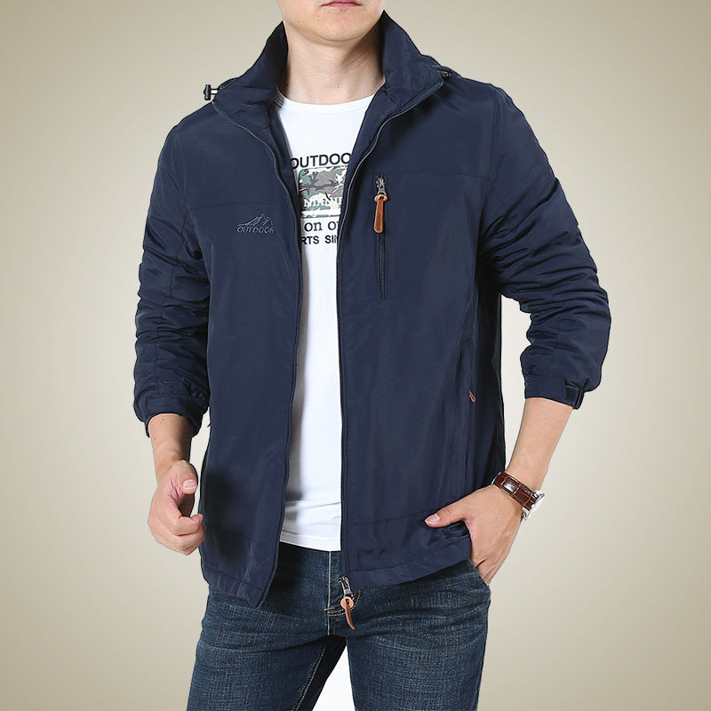 Men's Breathable Softshell Windbreaker Jacket with Concealed Hood and Utility Chest Pocket Mune Fashion