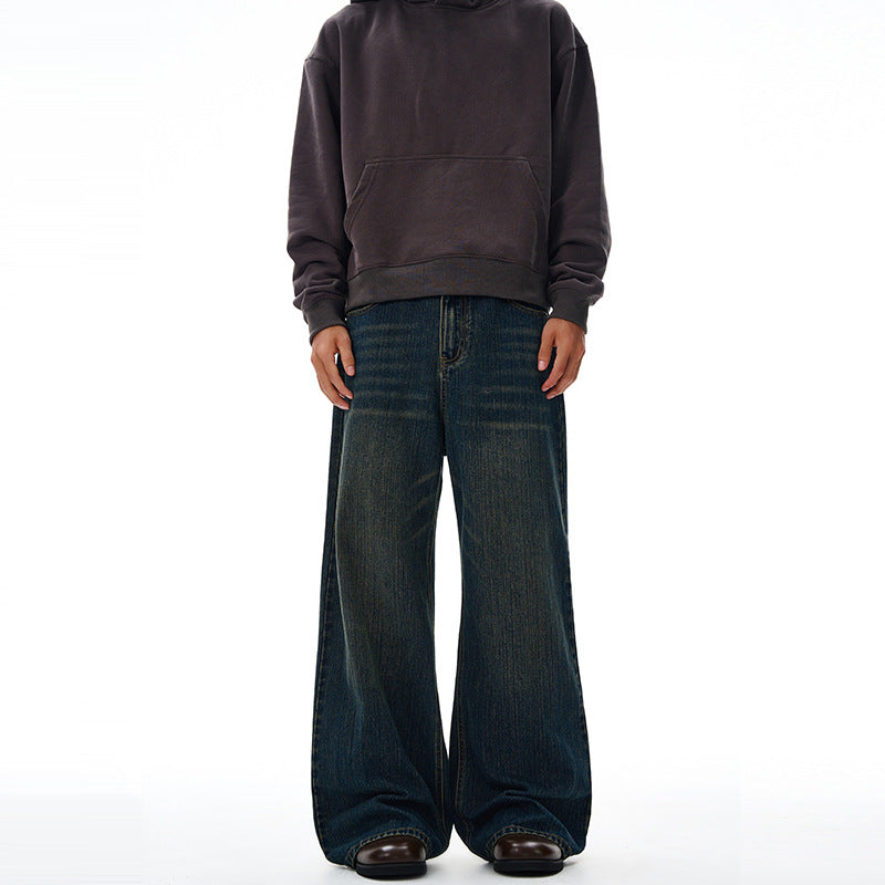 Men's Ultra Wide Denim Palazzo Jeans with Low Rise Waistline and Extended Hem Mune Fashion
