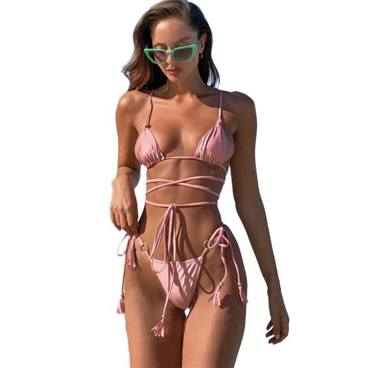 Women sexy bikini set with adjustable straps and fringes Mune Fashion