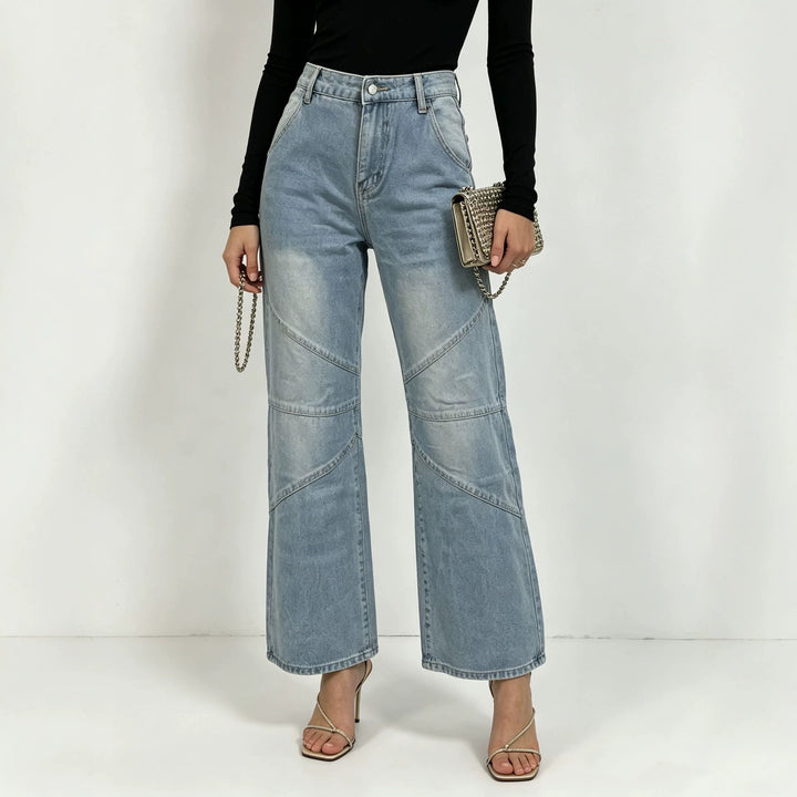 Women's wide jeans with high waist, curved decorative seams and wide leg Mune Fashion