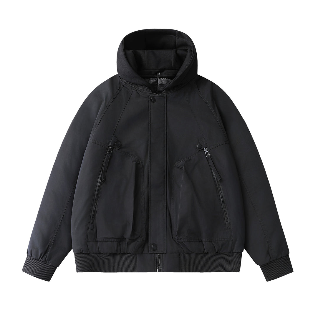 Men's Boxy Utility Bomber with quilted thermal insulation, integrated hood, and concealed zippers Mune Fashion