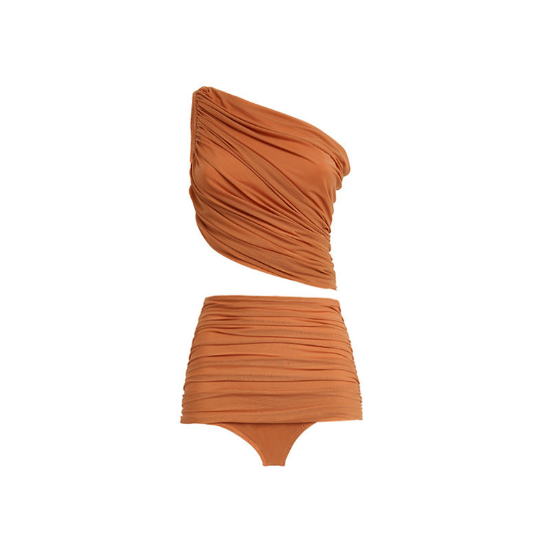 Women's High-Waisted Bikini with Asymmetrical Top and Wrap Skirt Mune Fashion
