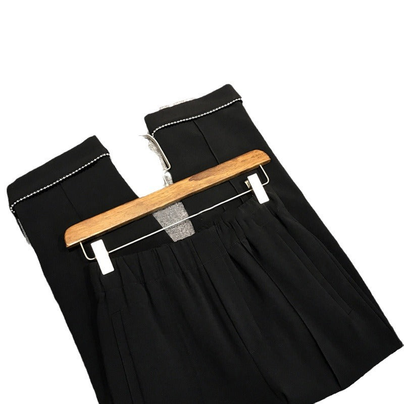Women's Elegant Chino Pants with Decorative Pearl Details Mune Fashion