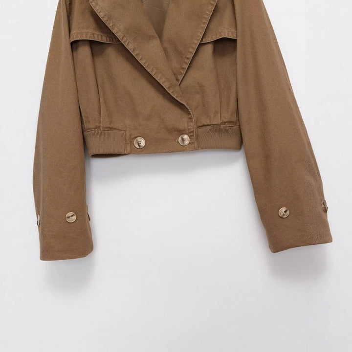 Women's Short Cut Utility Jacket in Field Style with Wide Lapels and Tailored Waistband Mune Fashion