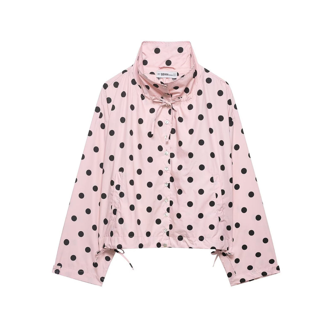 Women Lightweight cropped leisure blouson jacket with stand-up collar, drawstring and large flap pockets Mune Fashion
