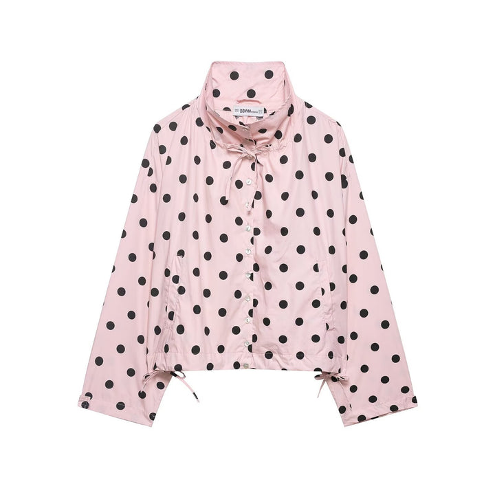 Women Lightweight cropped leisure blouson jacket with stand-up collar, drawstring and large flap pockets Mune Fashion