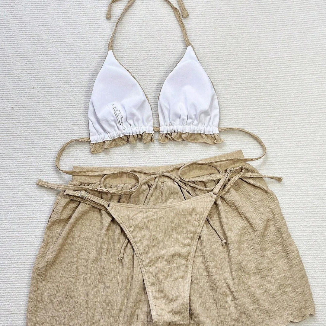 Women Triangle Bikini Set with Casual Shorts Mune Fashion