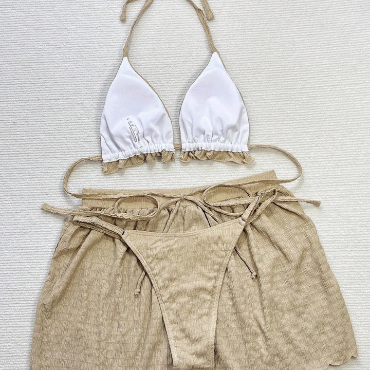 Women Triangle Bikini Set with Casual Shorts Mune Fashion