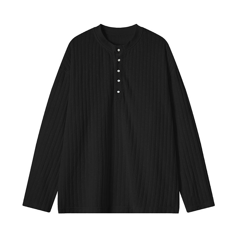 Men's fine knit henley with stand-up collar, ribbed texture and button placket Mune Fashion